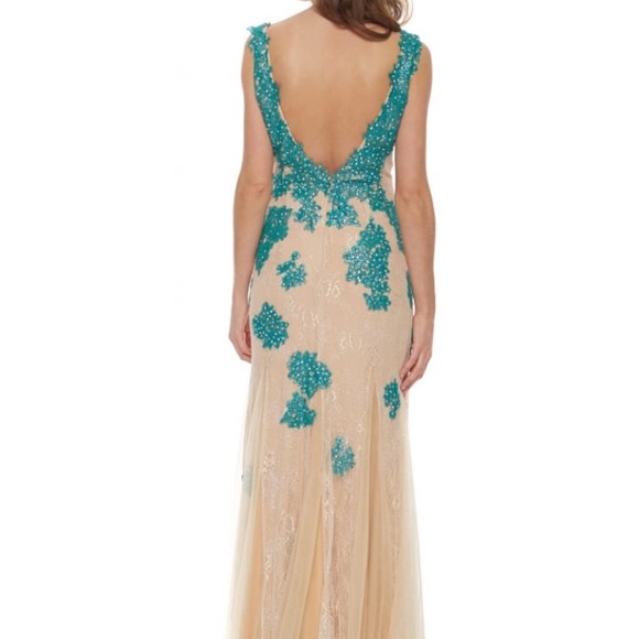 JOVANI Tan & Teal Lace Overlay Gown Size 4 #90164 - Picture 14 of 14